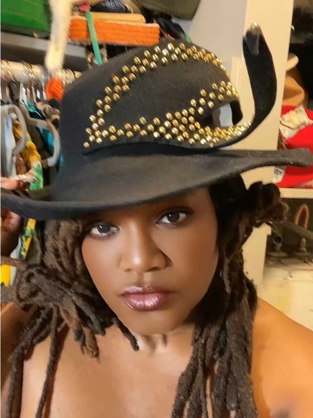 Studded Black Felt Vintage Hat- Women Accessories